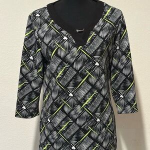 Kim Rogers Black and White Graphic 3/4 Sleeve Blouse
